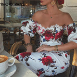 Yipinpay Women Short Sleeve Floral Print Lace Trim Midi Dress Bodycon Sexy Party Dress