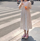 Yipinpay flower embroidery midi dress women summer 2023 casual loose robe cotton Korean dresses