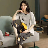Yipinpay Women Pajamas 2024 New Cute Cartoon Short-Sleeved Shorts Pijamas Two-Piece Ladies Loose Nightie Sleepwear Home Clothes