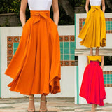 Yipinpay Women High Waist Flared Pleated Long Gypsy Bandage Solid color Fashion Lovely Maxi Skirt Full Length