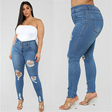 Yipinpay size clothing XL-5XL women's ripped jeans high waist skinny denim jeans casual pencil pants high quality wholesale price