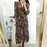 Yipinpay Chiffon Floral Dress Maxi v Neck Long Sleeve Flower Retro Elegant Korean Summer Beach Vestidos Primavera Verano 2023