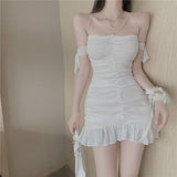 Yipinpay Elegant Dress Women White Sexy Backless Mini Dress Sleeveless Summer Casual Sleeveless French Party Night Dress Women