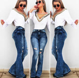 Yipinpay New 6 Style Women's High Waist Flare Jeans Fashion Casual Lifting Butt Stretching Denim Wide Leg Pants S-2XL Drop shipping