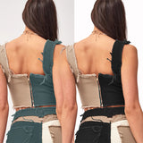 Yipinpay Summer New Fashion Woman Stitching Color Contrast Denim Vest Sexy Tube Top Sleeveless Short Top Vest XS-2XL Drop shipping
