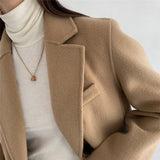 yipinpay Women's Woolen Overcoat Cashmere Jackets Autumn Winter Baggy Thickening Warm Female Pure Manual Senior Brand TOPs Blazer Coat