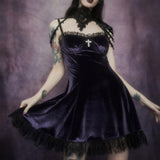 Yipinpay Gothic Party Dress Women Purple Fashion Mini Dresses Velvet Vintage Sexy A Line Vestidos Patchwork Goth Club Highstreet