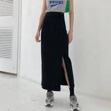 Yipinpay High Waist Long Skirts For Women Casual Harajuku Korean A Line Skirt Denim Jupe Femme Black Maxi Skirt Ladies Office