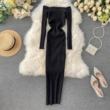 Yipinpay Slash Neck Knitted Dress Women Sexy Off Shoulder Cross Elastic Warm Dress Autumn Winter Fashion Sweater Bodycon Dress