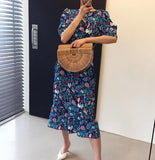 Yipinpay sleeve flower Backless dress midi retro elegant robe Slim Korean beach llong dresses summer 2023 spring vacation clothes