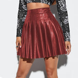 Yipinpay Autumn Mini Pleated Skirts Autumn Street Style High Waist PU Leather Short Skirts for Club Party Women's Flared A-Lines