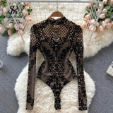 Yipinpay Women Sexy Backless Rompers Fashion Korean Style Bodycon Jumpsuits 2024 Autumn Streetwear Slim Short Print Bodysuits