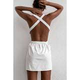 Yipinpay Cross White Tank Dress Women Casual Sleeveless Mini Dress Summer Chic Round Collar High Waist Flared A-Line Dress 2023