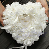 Yipinpay Jewelry Case Heart-shape Rose Flowers Ring Box Romantic Wedding Ring Bearer Pillow Cushion Holder Valentine's Day Gift 2023