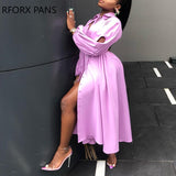 Yipinpay Women Solid Tape Hollow out Button Puff Sleeves Maxi Sexy Midriff Dress