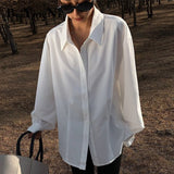 Yipinpay Stylish Oversized White Shirts Women Single-breasted Loose Casual Vintage Blouses And Tops Female Long Sleeve Blusas