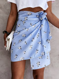Yipinpay Chic High Waist Tie Up Wrapped Short Skirts Sweet Summer Women Ladies Flowers Mini Bodycon Skirts Office Lady Clothes