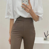 Yipinpay De Mujer Casual Tight High Waist Solid Black Pencil Pants Women Korean Wild Fashion Stretch Bottom Straight