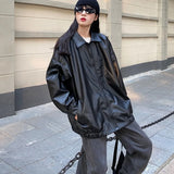 Yipinpay Black Leather Jacket Women Winter Long Women's Moto Biker Zipper Jacket Streetwear Harajuku Y2K Loose Women's Coat 2023