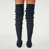 Yipinpay Womens Winter Warm Crochet Knit Leg Warmers  Casual Style Solid Color Footless Thigh High Socks Pile of Socks 2023 Black/Brown