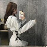 Yipinpay Spring Autumn Women dress Korean style slim high waist Hooded streetwear Corset Lace up Sports dress female dresses