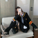 Yipinpay Sets Women Set Japanese Shirt + Sweater + Skirt + Tie +Sock Preppy Style Girl Sweet Set