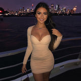 Yipinpay Black V-Neck Party Wrap Dress Women Long Sleeve Sexy Summer Dresses 2023 Femme Streetwear Corset Bodycon Mini Dress