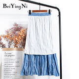 yipinpay High Waist Women's Skirt Solid Color Streetwear Leisure Simple Harajuku Pleated Midi Skirts White Faldas Mujer Saias