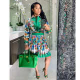 Yipinpay Pieces Set Sexy Spring Autumn Fashion Women Set 2023 Female Tops Floral Print Long Sleeve Shirt Zipper Mini Skirts