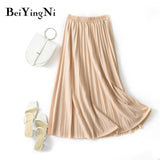 Yipinpay Pleated Midi Skirt Elastic High Waist Sweet Casual 2023 Summer Slim Long Preppy Woman's Skirts Maxi Black Skirt Jupe