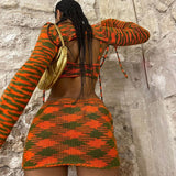 Yipinpay Three-piece Dress Sets Women Matching Sets Streetwear E-girl Long Sleeve Crop Tops+Straps Camis+Cross Bandage Skirts