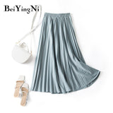 Yipinpay Pleated Midi Skirt Elastic High Waist Sweet Casual 2023 Summer Slim Long Preppy Woman's Skirts Maxi Black Skirt Jupe