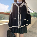 Yipinpay Spring Women sweater Loose Japan style Sweet Knitted Thin Cardigans Sailor Collar Oversize female cardigans Sweater Cute