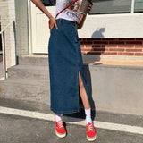 Yipinpay High Waist Skirt Casual Denim Blue Long Skirts For Women Korean Jean Skirts For Ladies Harajuku