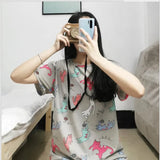 Yipinpay Women Pajamas 2024 Summer New Milk Silk Short-Sleeved Loose Sleepwear Girl Cute Sexy Nightie Casual Cartoon Home Wear