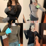 Yipinpay Version Of Chic Round Neck, Coloured Sleeves, Knitted Sweater, Autumn And Winter, A New Slim, Thin, Underwear Sweater