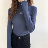 Agaric Edge Long-Sleeved Blouse 2025 Early Spring New Women's T-Shirt White Threaded High-Neck Bottomed Shirt
