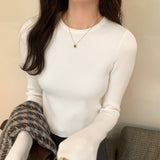 Yipinpay Short Style Long-Sleeved Sweater Women's Autumn And Winter New Small Bottomed Shirt Short Style Slim Blouse