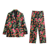 Yipinpay Big Flower Loose Suit Jacket Northeast Big Flower Cotton-Padded Jacket Leisure Trousers Suit