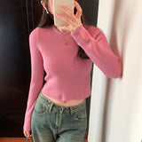 Yipinpay Short Style Long-Sleeved Sweater Women's Autumn And Winter New Small Bottomed Shirt Short Style Slim Blouse
