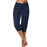 Yipinpay Women's Seven-Cent Pants, Leisure, Slim, High-Waisted Rope Pocket, Sports Pants, Fitness Training, Running Casual Pants