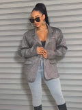 Yipinpay Style Commuter Cardigan Lapel Long Sleeves Shiny Large Size Casual Suit Jacket