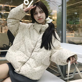 Flower Stand Collar Short Down Cotton Jacket 2024 New Small Bread Jacket Female Winter Korean Cotton-Padded Jacket