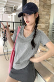 Basic Shoulder V-Collar Short-Sleeved T-Shirt Women's Summer New Korean Version Of Slim Design Feel Bottomed Shirt Casual Top Trend