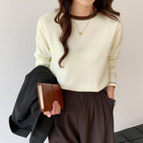 Yipinpay Long-Sleeved T-Shirt Women's New Design Is Full Of Impact Color Round-Neck Waffle Top And Bottom Shirt.