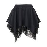 Yipinpay High Waist Irregular Lace Stitching Short Skirt Dark Style Fashion Leisure Full-Length Skirt