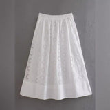 Yipinpay Summer Style Hollowed-Out Embroidered Sleeveless Blouse Loose Waist Embroidered Flute Skirt Suit