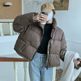 Coffee Color Turtleneck Cotton-Padded Jacket Women's Winter Korean Black Bread Suit Warm Cotton-Padded Clothes Short Cotton-Padded Jacket