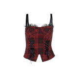 Yipinpay Autumn New Sexy Hot Girl Blouse Dark Style Slim Christmas Red Plaid Vest Girl