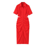 Yipinpay New Solid Color Back Hollowed-Out Short-Sleeved Dress In The Autumn Of 2024